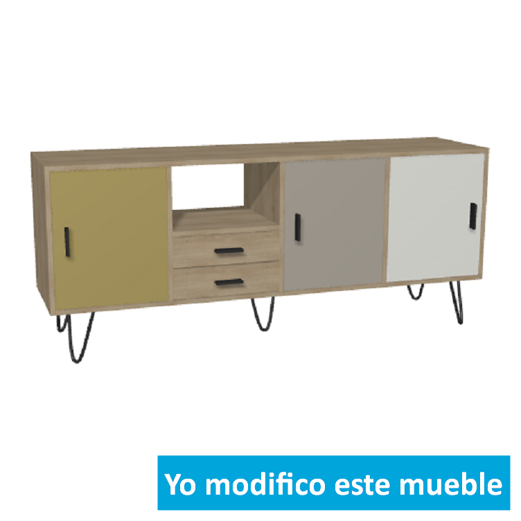 Alacena en madera, gris, blanco y amarillo