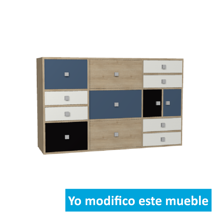 Alacena en madera azul blanco y negro