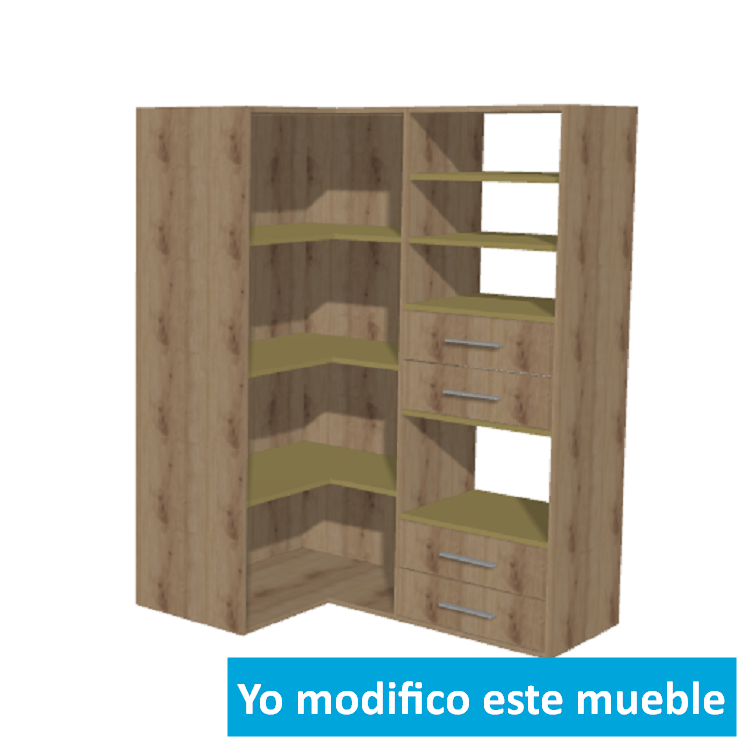 Armario esquinero en "L" hacia la derecha en madera