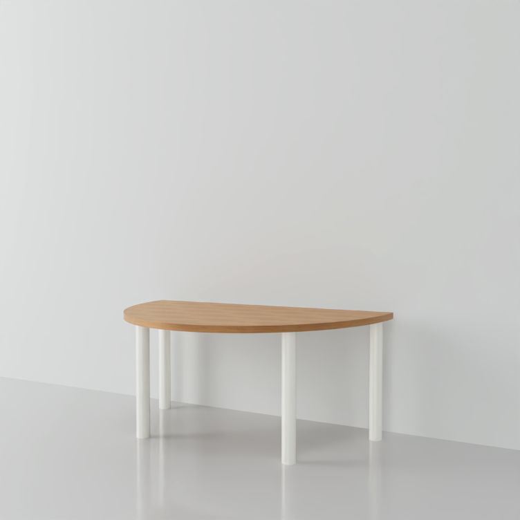 mesa semi-redonda con pies blancos
