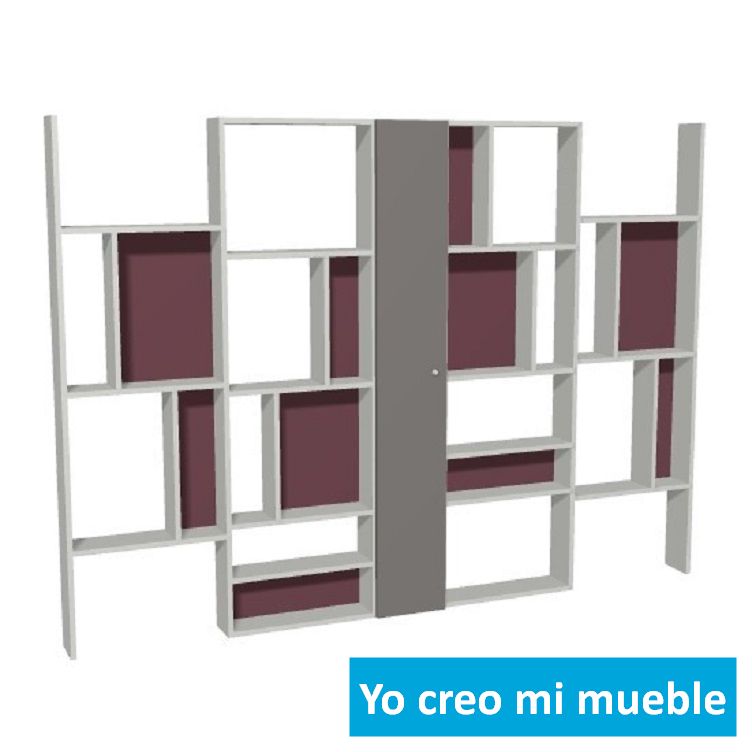 librería desnivelada blanca, gris y roja