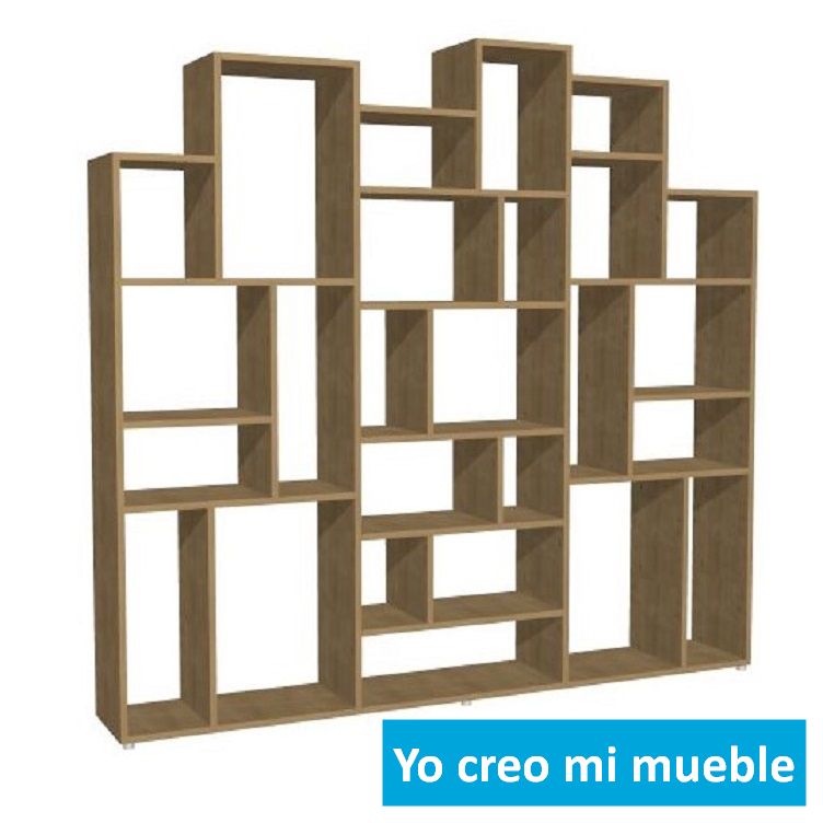 librería desnivelada en madera