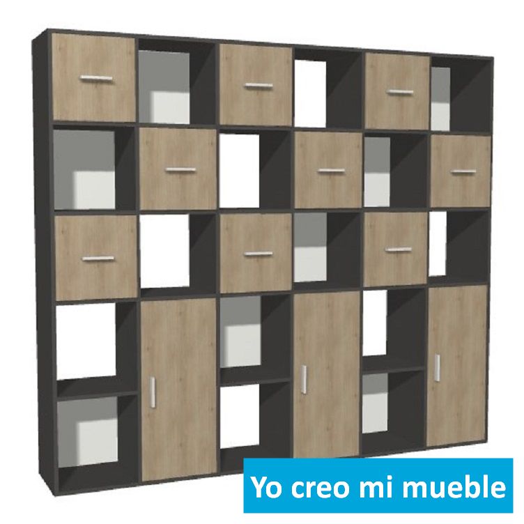 librería y estantería en madera, negra y blanca