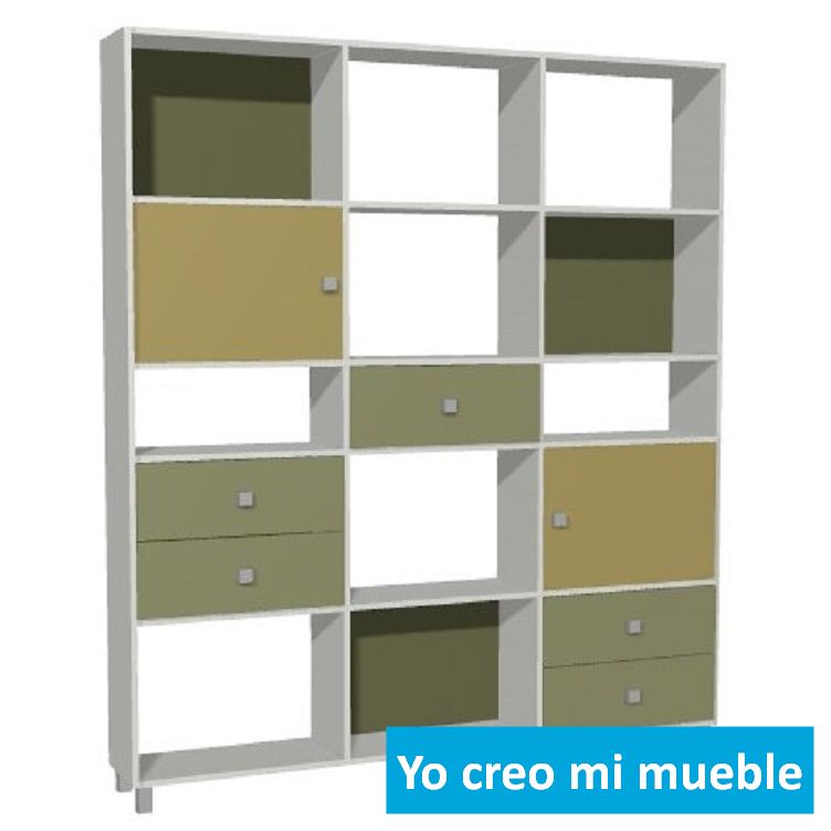 librería y estantería blanca y verde