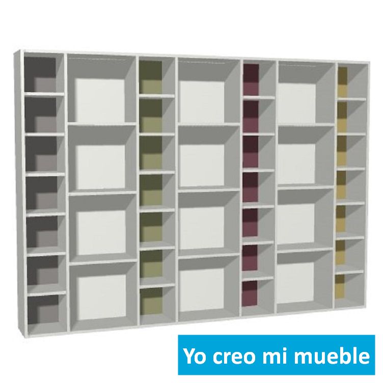librería y estantería blanca, gris, verde, rosa y amarilla
