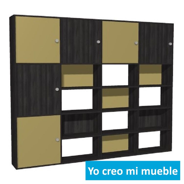 librería y estantería en madera negro y verde