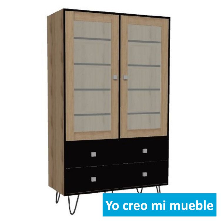 librería y estantería en madera y negra