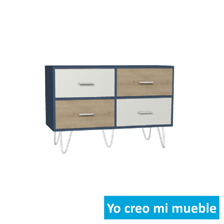 comoda azul, blanca y en madera