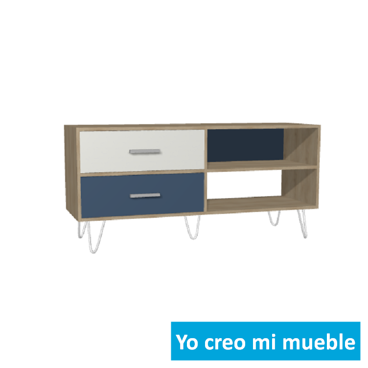comoda azul, gris y en madera