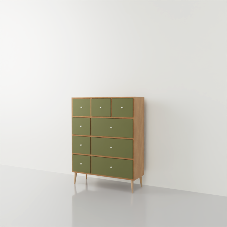 comoda en madera y verde