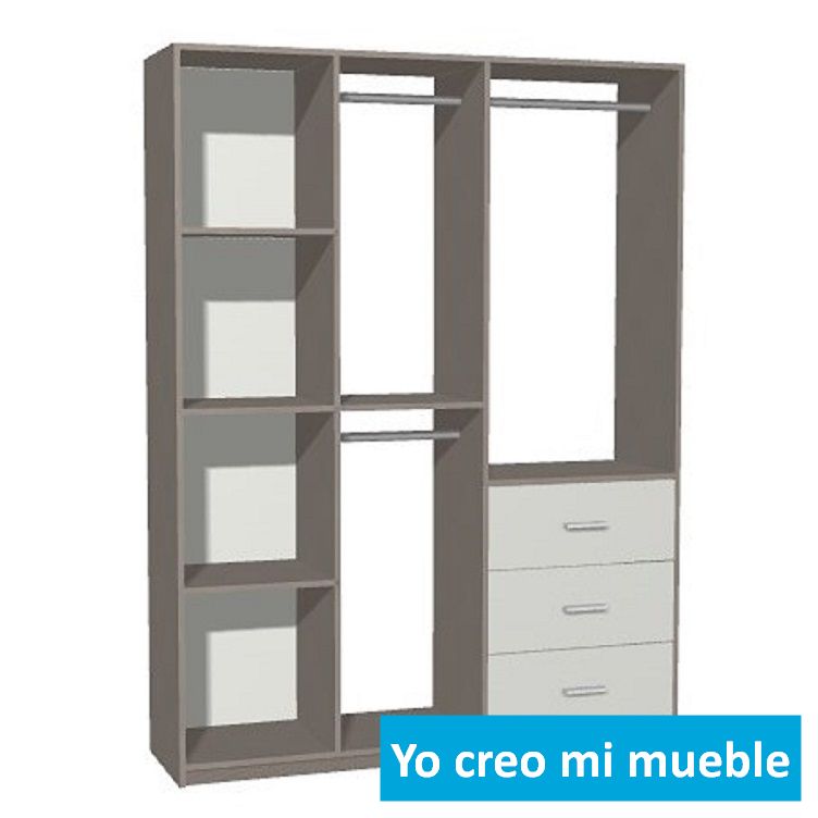vestidor sin puertas gris y blanco