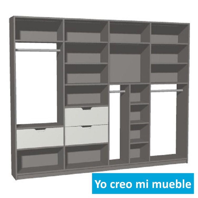 vestidor sin puertas gris y blanco