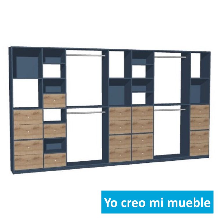 vestidor sin puertas en madera y azul