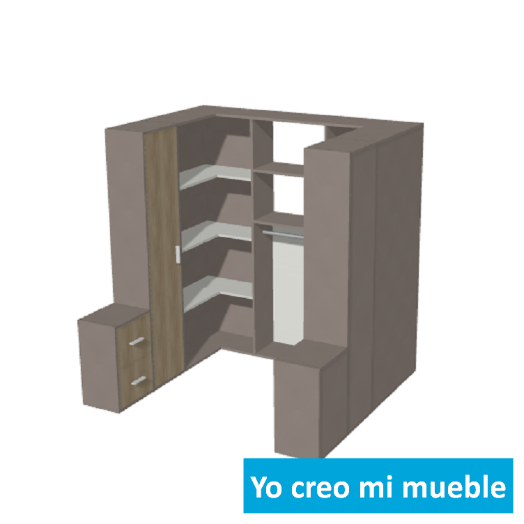 vestidore en "U" a medida en madera y gris