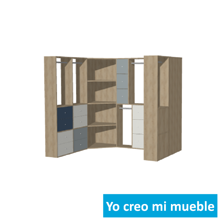 vestidore en "U" a medida en madera, azul y gris