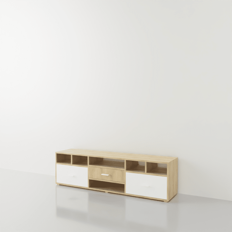 mueble para TV en madera y blanco