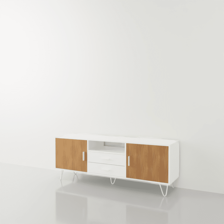 mueble para TV en madera y blanco