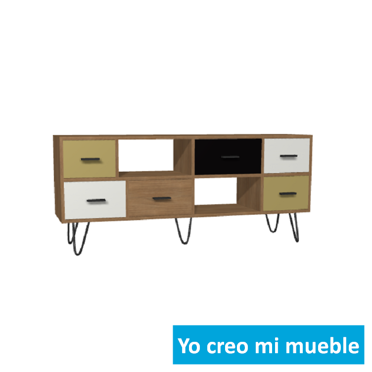 meuble bajo tv en madera, verde, blanco y negro