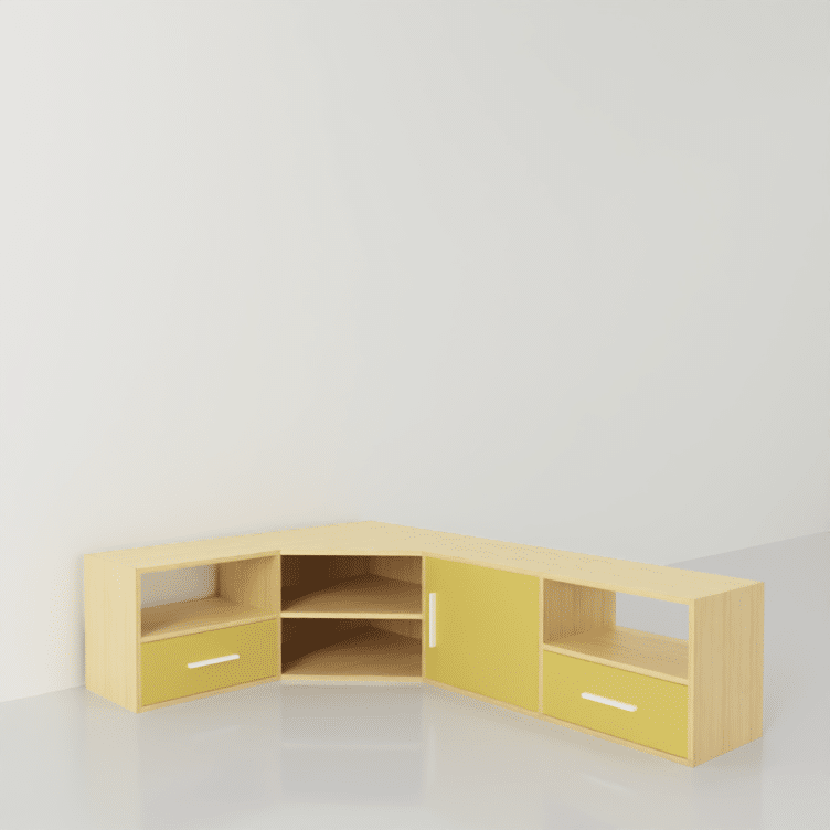 mueble esquinero blanco y amarillo