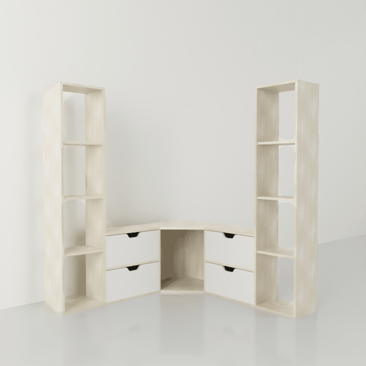 mueble esquinero en madera y blanco