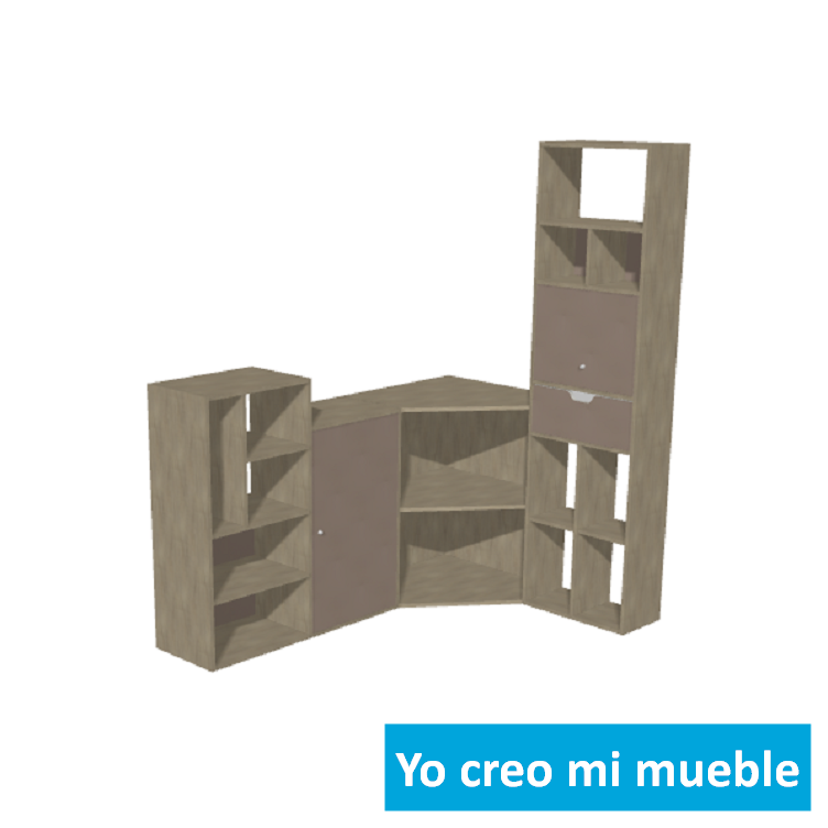 mueble tv esquinero en madera y rosa