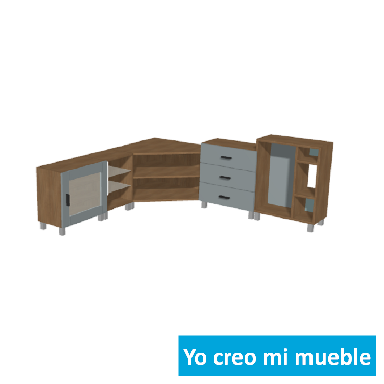 mueble tv esquinero en madera y gris