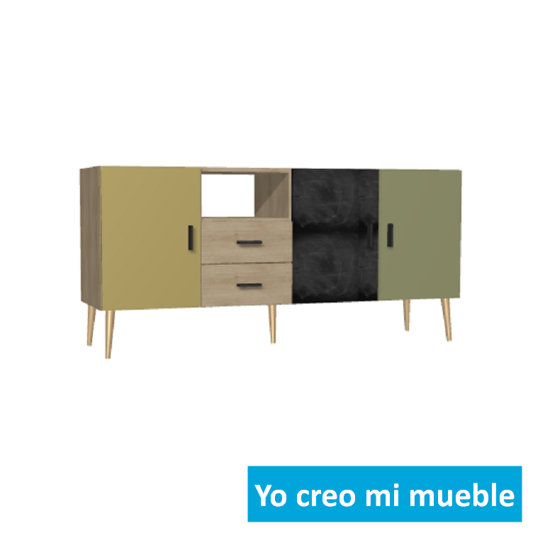 mueble bajo en tiza, verde y en madera
