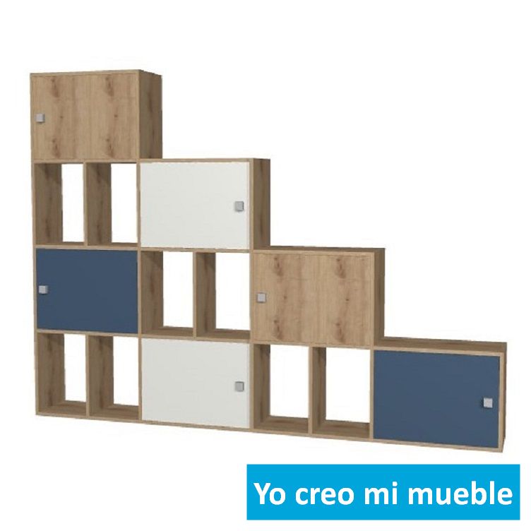 mueble bajo escalera blanco en madera y azul