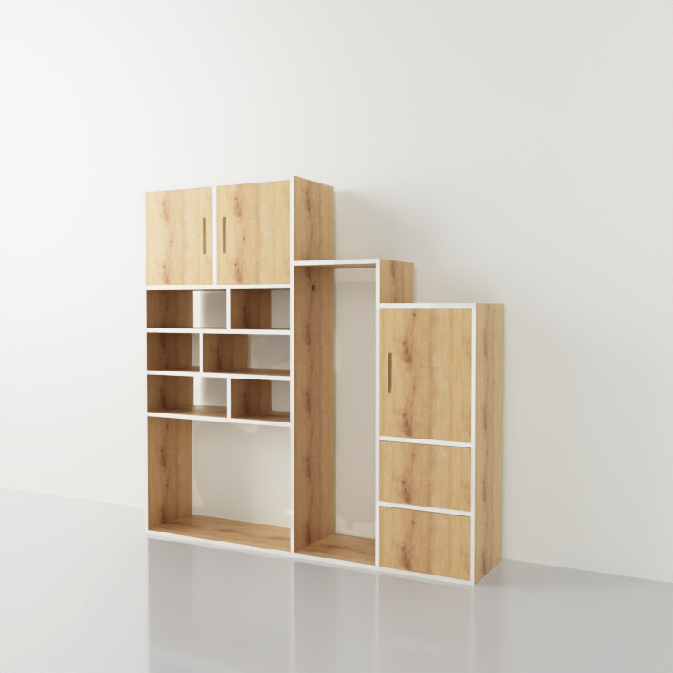 mueble bajo escalera blanco y en madera