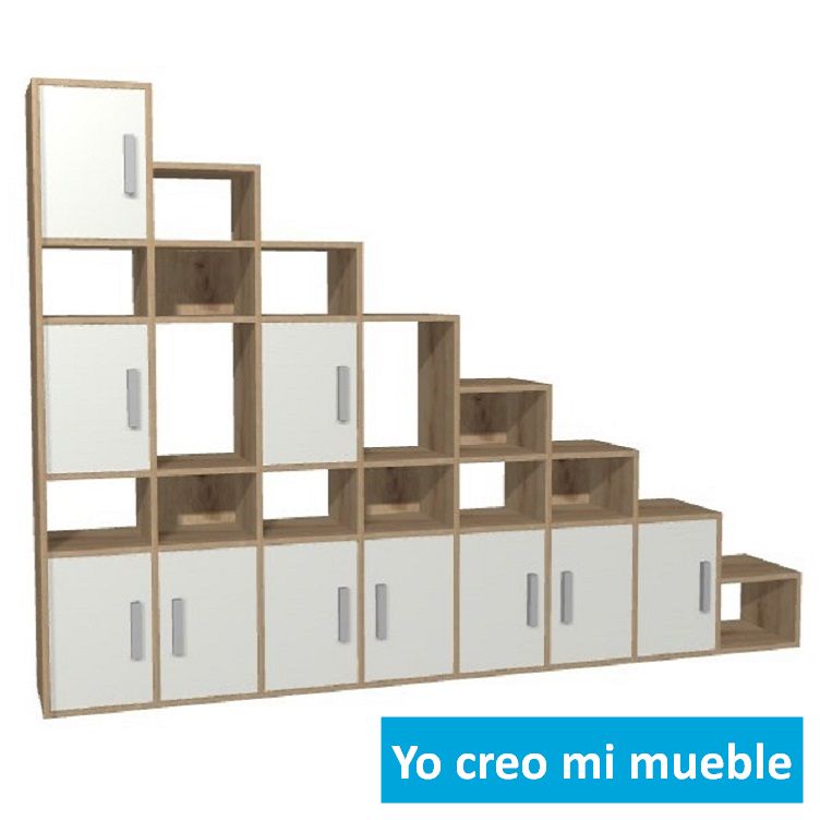 mueble bajo escalera blanco y en madera