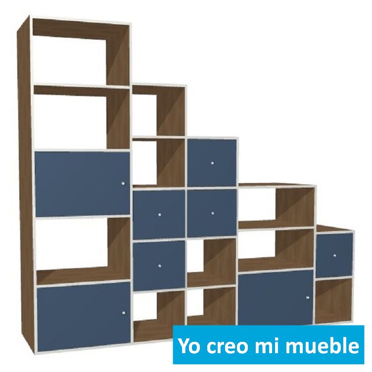mueble bajo escalera azul y en madera