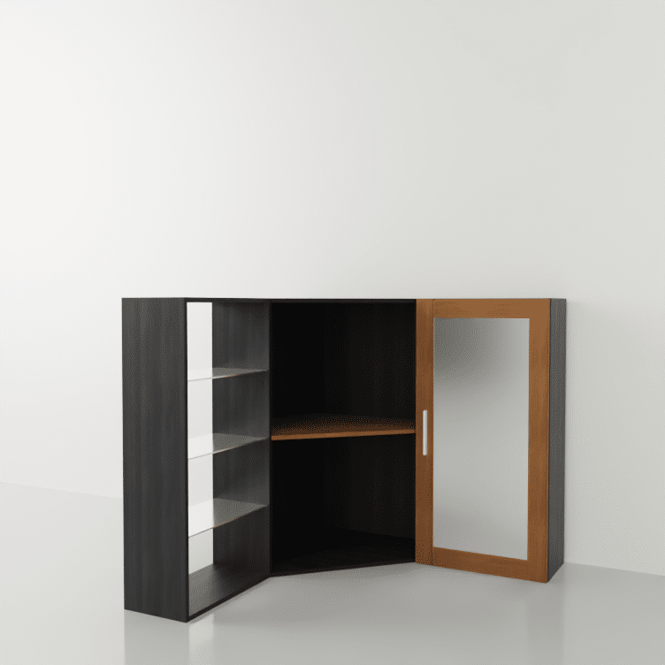 mueble tv esquinero en madera y negro