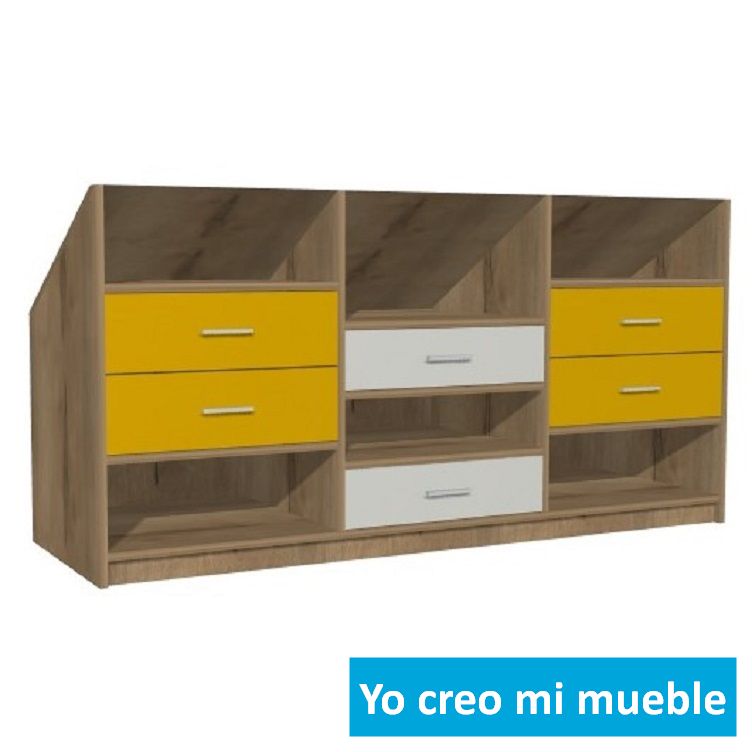 mueble para buhardillas en madera, amarello y blanco