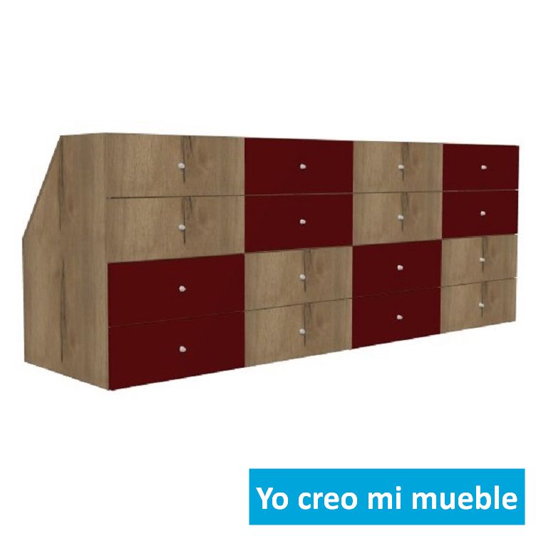 mueble para buhardillas en madera y rojo
