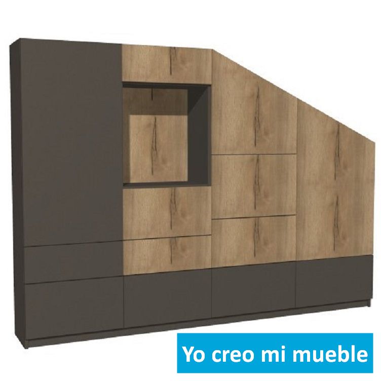 mueble bajo pendiente a la izuiqerda en madera y negro