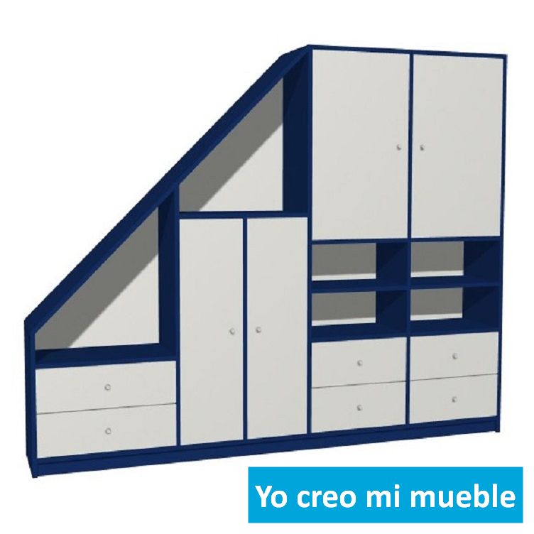 mueble bajo pendiente a la izquierdablanco y azul