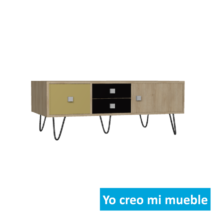 mueble para TV, en madera, verde y negro