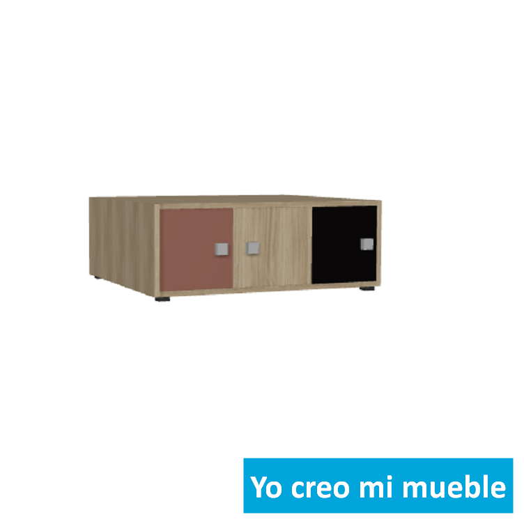 mesa de centro terracotta, negra y en madera