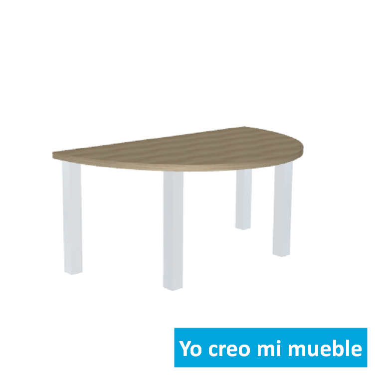 mesa semi-redonda con pies blancos