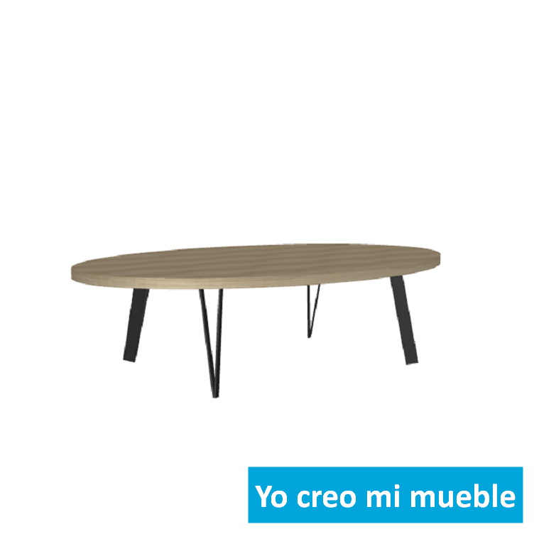mesa ovalada en madera con pies negros