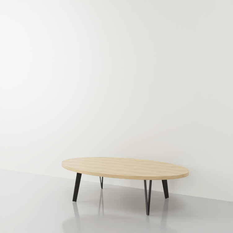 mesa ovalada en madera con pies negros