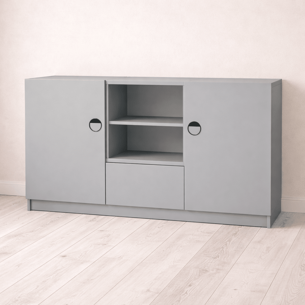 Buffet sur mesure gris clair avec placard