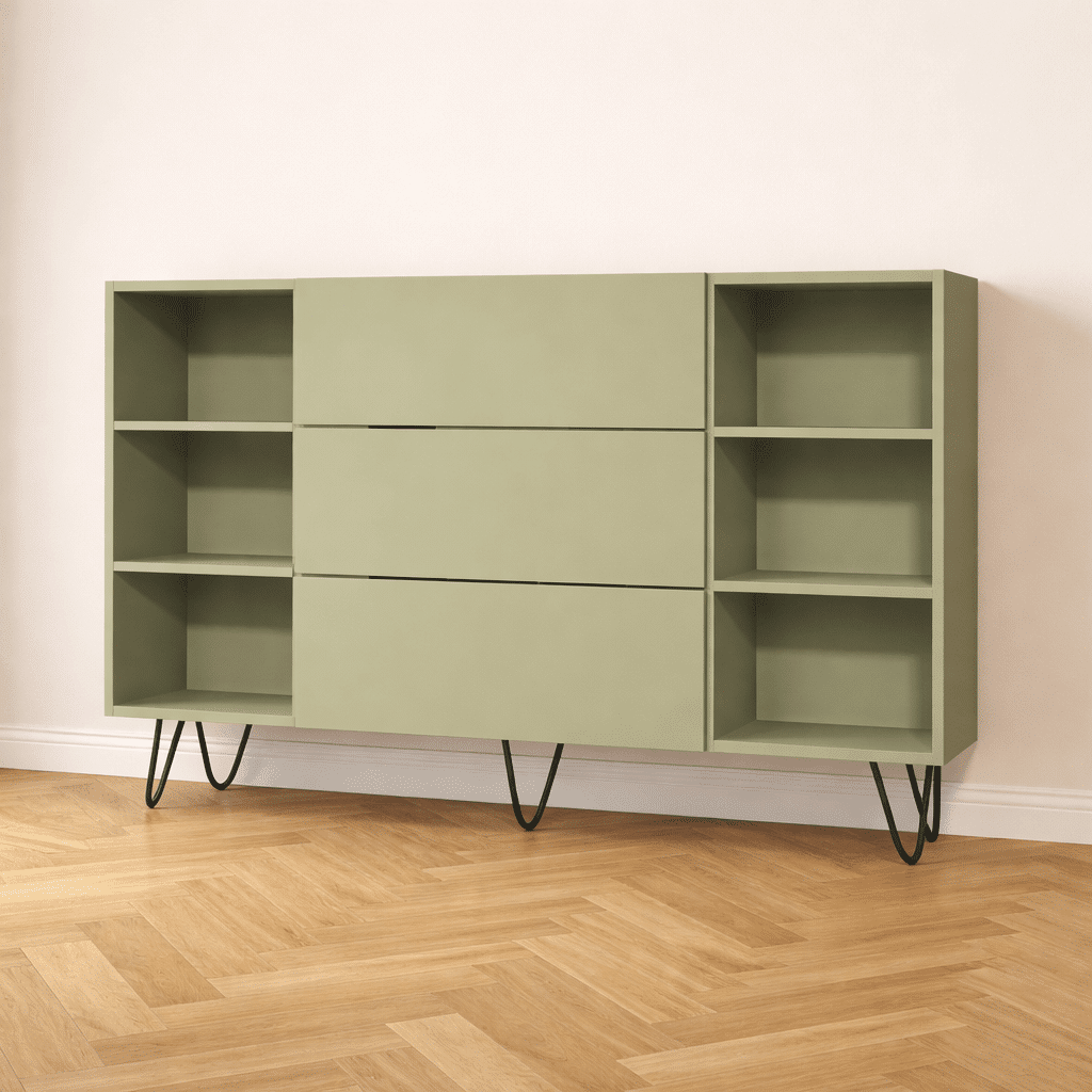 Commode sur mesure verte avec pieds